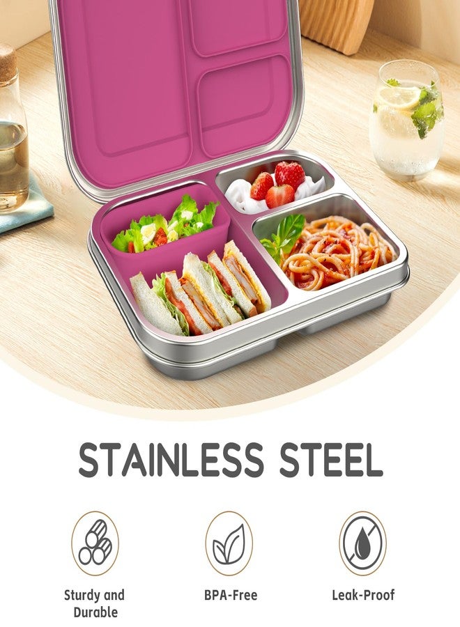 BOSEDSANG Stainless Steel Kids Leak-Resistant Bento Lunch Box, 3-Compartments with Silicone Container, Dishwasher-Safe, Child-Friendly Design for School, Picnics & Travel,BPA-Free(Pink) - Image 3